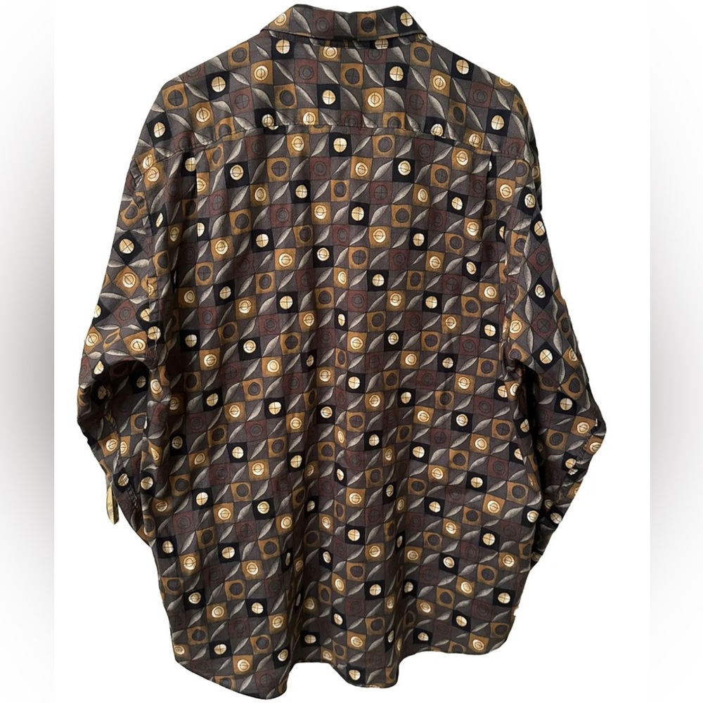 Vintage 90s Mens Large Geometric Cotton Reel Long Sleeve Button Down EUC Grey - Picture 4 of 6